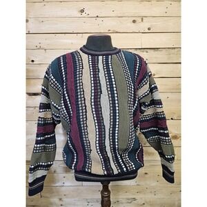 Vintage Croft & Barrow Mens Sweater Size Large Textured 3D Knit 90's Green